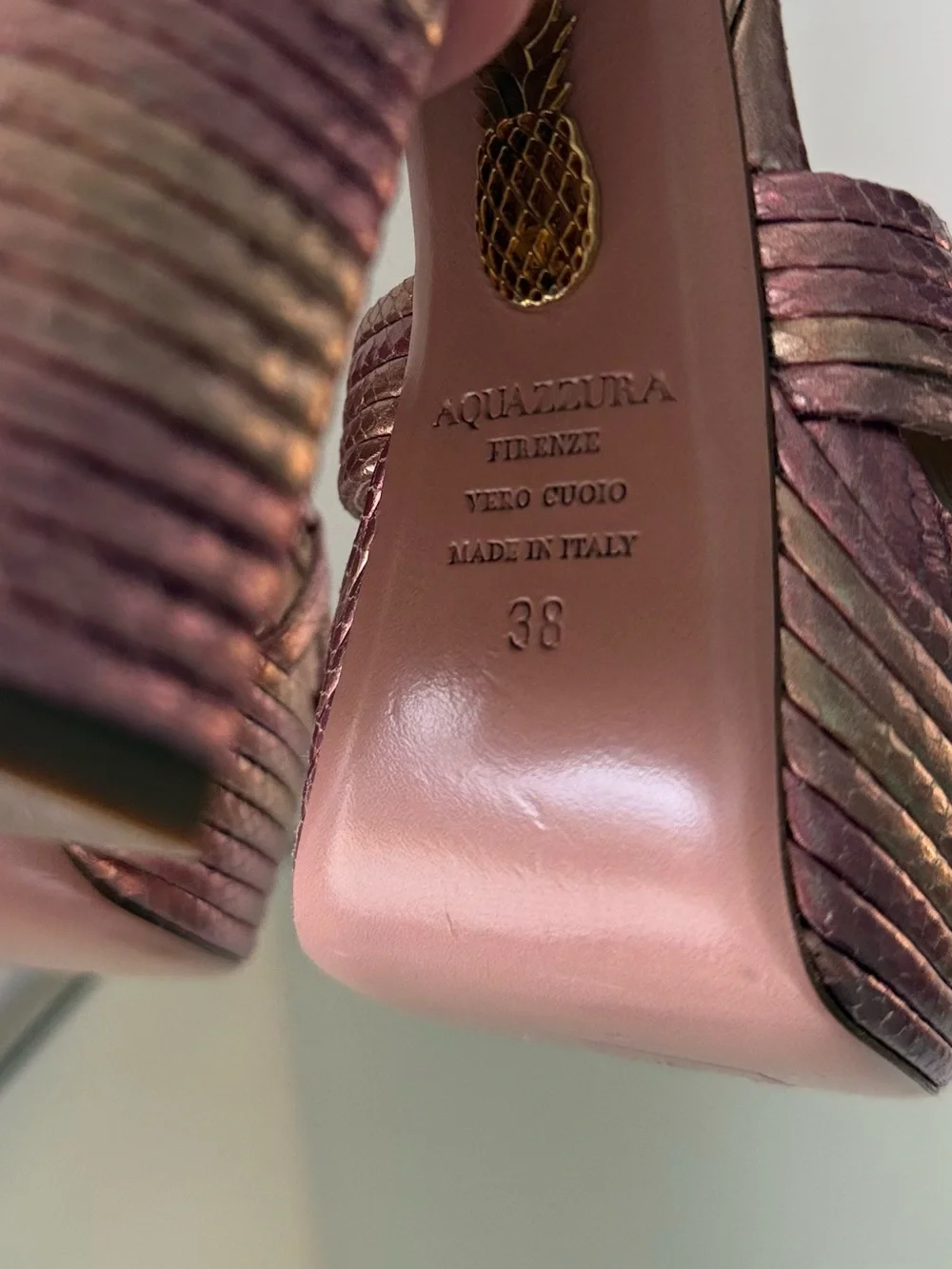 New Aquazzura Sundance Plateau Metallic Leather Sandals 38 $1,095